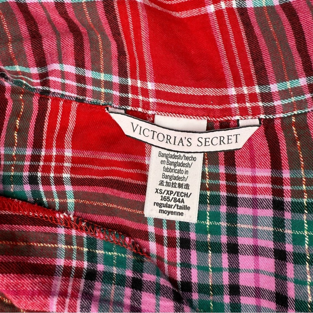 Victoria’s Secret Red Plaid Flannel Pajama Set XS Button Up Cozy Sleepwear - Picture 3 of 4